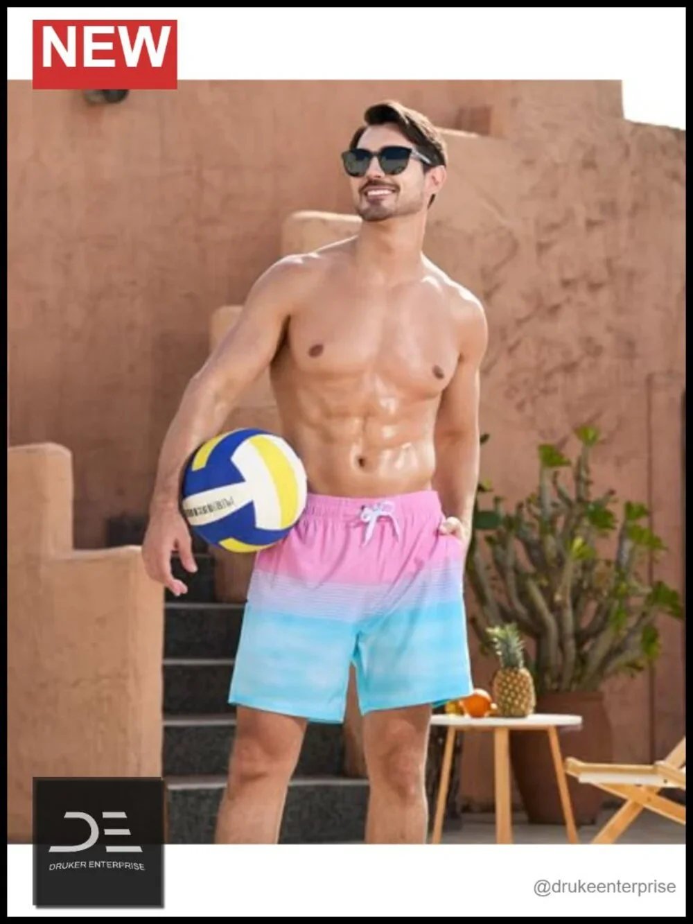 Men's Quick Dry Swim Trunks with Compression Liner Zipper Pockets